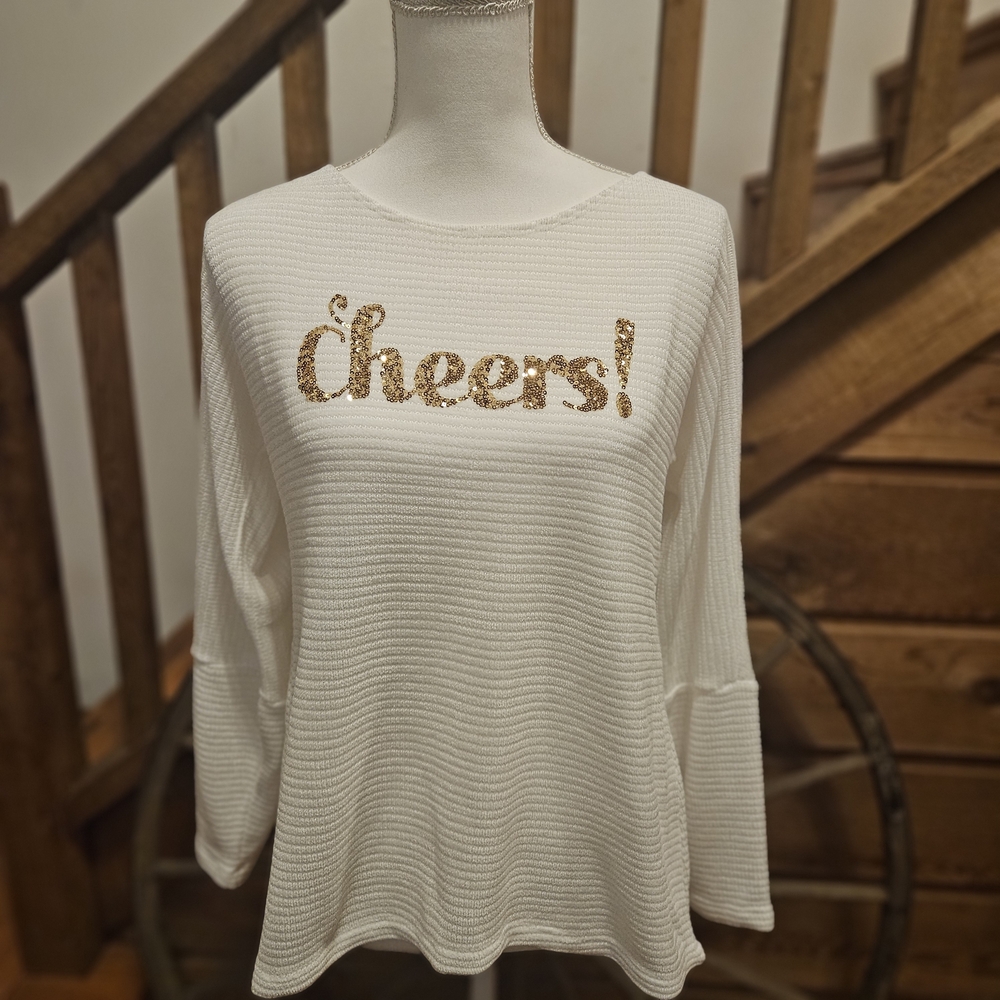 Chenault White Knit Holiday Cheers Sweater